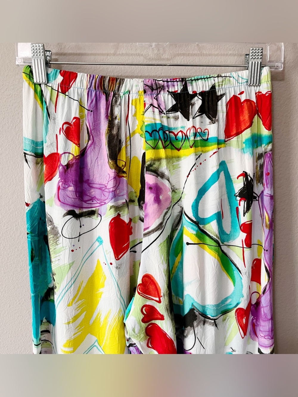 Jams World Hawaii Love Potion Colorful Heart Star Print Cropped Tie Hem Pant XS - Picture 6 of 9